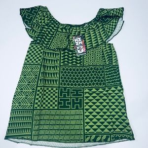 NWT Hawaii's Finest Green Off On the Shoulder Girls Top sz S NEW